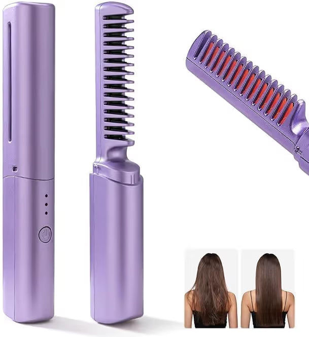 Meneflix Portable Mini Hair Straightener Cordless Rechargeable Mini Adjustable Hair Straightener Hot Comb