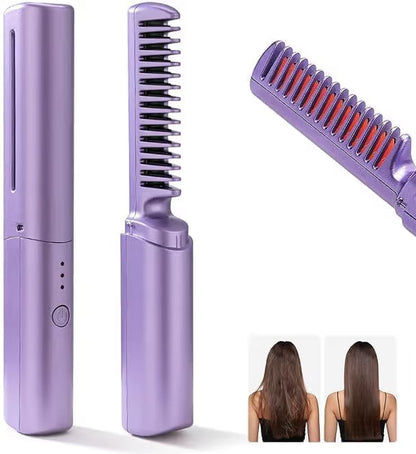 Meneflix Portable Mini Hair Straightener Cordless Rechargeable Mini Adjustable Hair Straightener Hot Comb