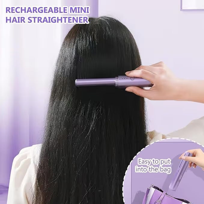 Meneflix Portable Mini Hair Straightener Cordless Rechargeable Mini Adjustable Hair Straightener Hot Comb